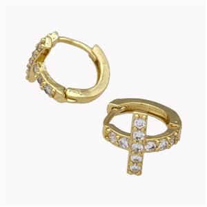 Copper Cross Hoop Earrings Pave Zirconia Gold Plated, approx 12mm, 15mm dia