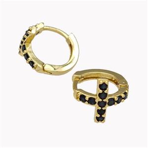 Copper Cross Hoop Earrings Pave Zirconia Gold Plated, approx 12mm, 15mm dia