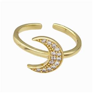 Copper Moon Rings Pave Zirconia Gold Plated, approx 10-12mm, 18mm dia