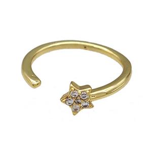 Copper Star Rings Pave Zirconia Gold Plated, approx 6mm, 18mm dia