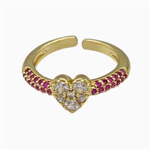 Copper Heart Rings Pave Zirconia Gold Plated, approx 7-8mm, 18mm dia