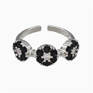 Copper Flower Rings Pave Black Zirconia Platinum Plated, approx 7mm, 18mm dia