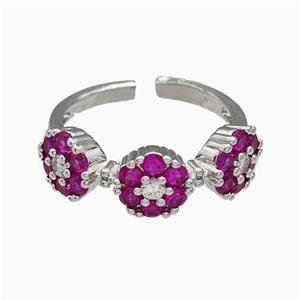 Copper Flower Rings Pave Hotpink Zirconia Platinum Plated, approx 7mm, 18mm dia