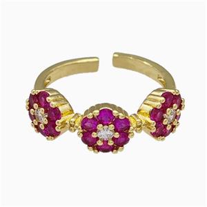 Copper Flower Rings Pave Hotpink Zirconia Gold Plated, approx 7mm, 18mm dia