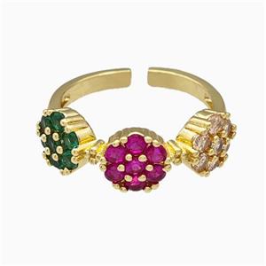 Copper Flower Rings Pave Multicolor Zirconia Gold Plated, approx 7mm, 18mm dia