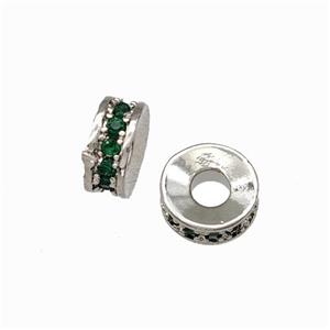 Copper Heishi Spacer Beads Pave Green Zirconia Platinum Plated, approx 6mm