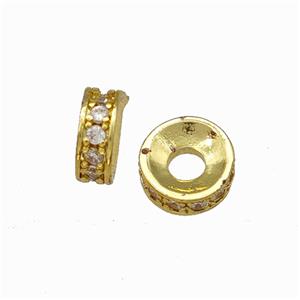 Copper Heishi Spacer Beads Pave Zirconia Gold Plated, approx 6mm