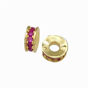 Copper Heishi Spacer Beads Pave Hotpink Zirconia Gold Plated, approx 6mm