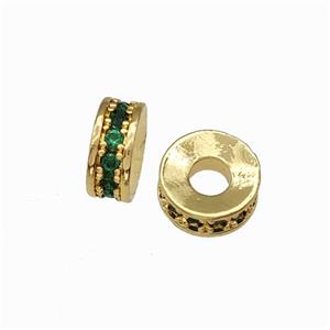 Copper Heishi Spacer Beads Pave Green Zirconia Gold Plated, approx 6mm