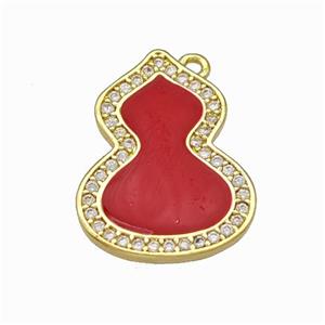 Copper Gourd Pendant Pave Zirconia Red Enamel Gold Plated, approx 14.5-19mm