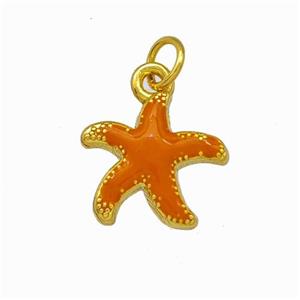 Copper Starfish Pendant Orange Enamel Gold Plated, approx 13.5mm