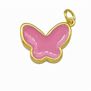 Copper Butterfly Pendant Pink Enamel Gold Plated, approx 13-16.5mm