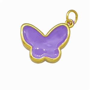 Copper Butterfly Pendant Lavender Enamel Gold Plated, approx 13-16.5mm