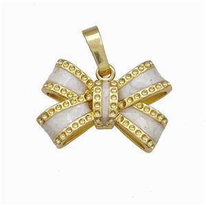 Copper Bow Pendant White Enamel Gold Plated, approx 12.5-17mm