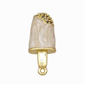 Ice Cream Charms Copper Pendant Pave Zirconia White Painted Gold Plated, approx 8.5-19mm