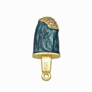 Ice Cream Charms Copper Pendant Pave Zirconia Darkgreen Painted Gold Plated, approx 8.5-19mm