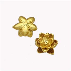 Copper Flower Beads Gold Plated No-hole, approx 9mm