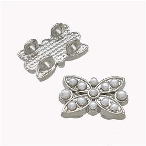 Copper Butterfly Beads Pave Pearlized Resin 2holes Platinum Plated, approx 11-16.5mm