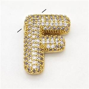 Copper Letter-F Pendant Micro Pave Zirconia Gold Plated, approx 15-22mm