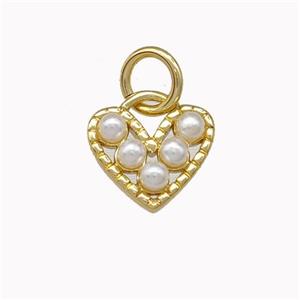 Copper Heart Pendant Micro Pave Pearlized Resin Gold Plated, approx 9mm