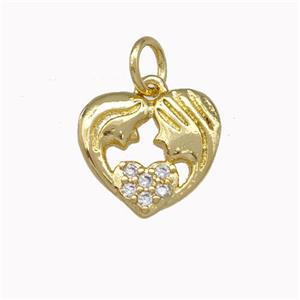 Copper Heart Pendant Micro Pave Zirconia Gemini Gold Plated, approx 12mm