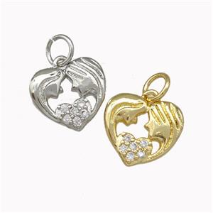 Copper Heart Pendant Micro Pave Zirconia Gemini Mixed, approx 12mm