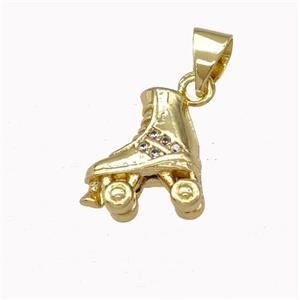 Ice Roller Skates Charms Copper Shoes Pendant Pave Zirconia Gold Plated, approx 10-11mm