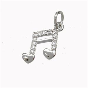 Musical Note Charms Copper Pendant Pave Zirconia Plaitnum Plated, approx 9-10mm