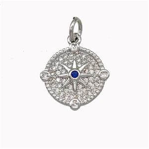 Copper Star Pendant Micro Pave Zirconia Coin Platinum Plated, approx 12mm