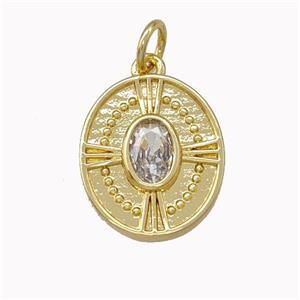 Copper Oval Pendant Pave Zirconia Cross Gold Plated, approx 12-15mm