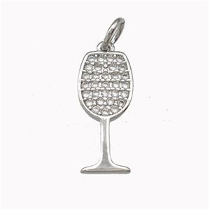 Wine Glass Charms Copper Goblet Pendant Micro Pave Zirconia Cup Platinum Plated, approx 7-16.5mm