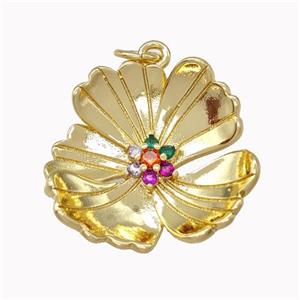 Copper Flower Pendant Pave Zirconia Gold Plated, approx 20mm