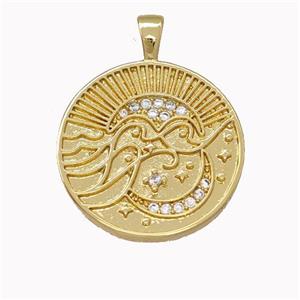 Copper Moon Pendant Micro Pave Zirconia Circle Gold Plated, approx 19mm