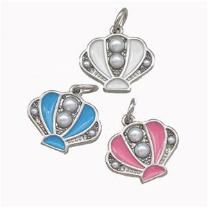 Scallop shell Charms Copper Pendant Pave Pearlized Resin Enamel Platinum Plated Mixed, approx 12-15mm