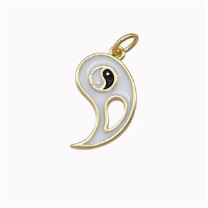 Copper Yinyang Charms Pendant Taichi White Enamel Gold Plated, approx 10-16mm