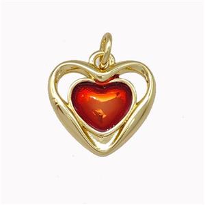 Copper Heart Pendant Red Painted Gold Plated, approx 15mm