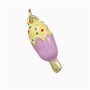 Ice Cream Charms Copper Pendant Yellow Pink Enamel Gold Plated, approx 7-20mm