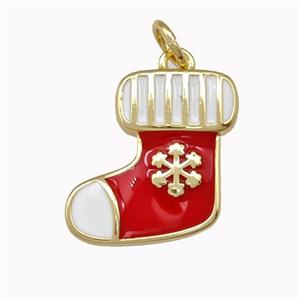 Christmas Stocking Charms Copper Pendant White Red Enamel Gold Plated, approx 16mm