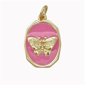 Copper Butterfly Pendant Pink Enamel Gold Plated, approx 12-15mm