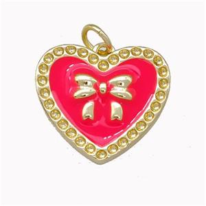 Copper Bow Heart Pendant Red Enamel Gold Plated, approx 18mm