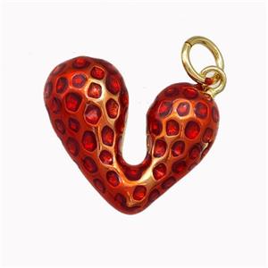 Copper Heart Pendant Red Painted Gold Plated, approx 17mm