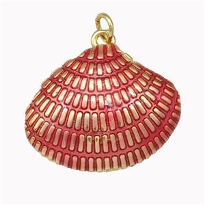 Scallop Shell Charms Copper Pendant Red Painted Gold Plated, approx 20-25mm