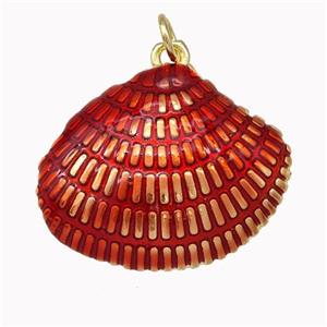 Scallop Shell Charms Copper Pendant Red Painted Gold Plated, approx 20-25mm