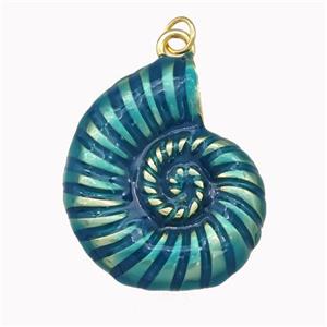 Conch Shell Charms Copper Nautilus Pendant Green Painted Gold Plated, approx 25-30mm