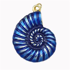 Conch Shell Charms Copper Nautilus Pendant Blue Painted Gold Plated, approx 25-30mm