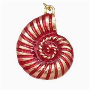 Conch Shell Charms Copper Nautilus Pendant Red Painted Gold Plated, approx 25-30mm