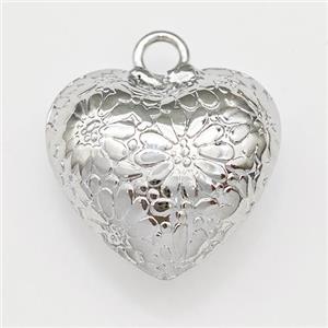 Copper Heart Pendant Hollow Flower Platinum Plated, approx 20mm