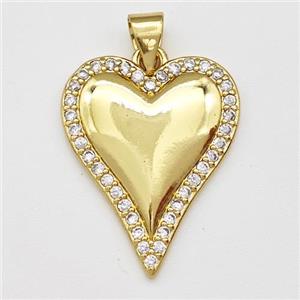 Copper Heart Pendant Micro Pave Zirconia Gold Plated, approx 18-22mm