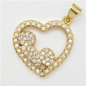 Copper Heart Pendant Micro Pave Zirconia Gold Plated, approx 19mm