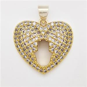 Copper Heart Pendant Micro Pave Zirconia Hand Gold Plated, approx 19mm